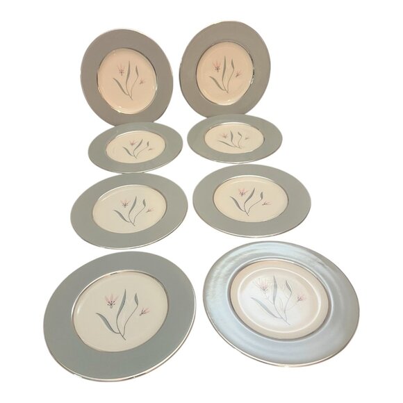 Flair Castleton Collection Bread and Butter Plates Set of 8 Silver Gray Floral - Picture 1 of 9
